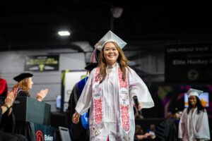 Baker student in cap and gown