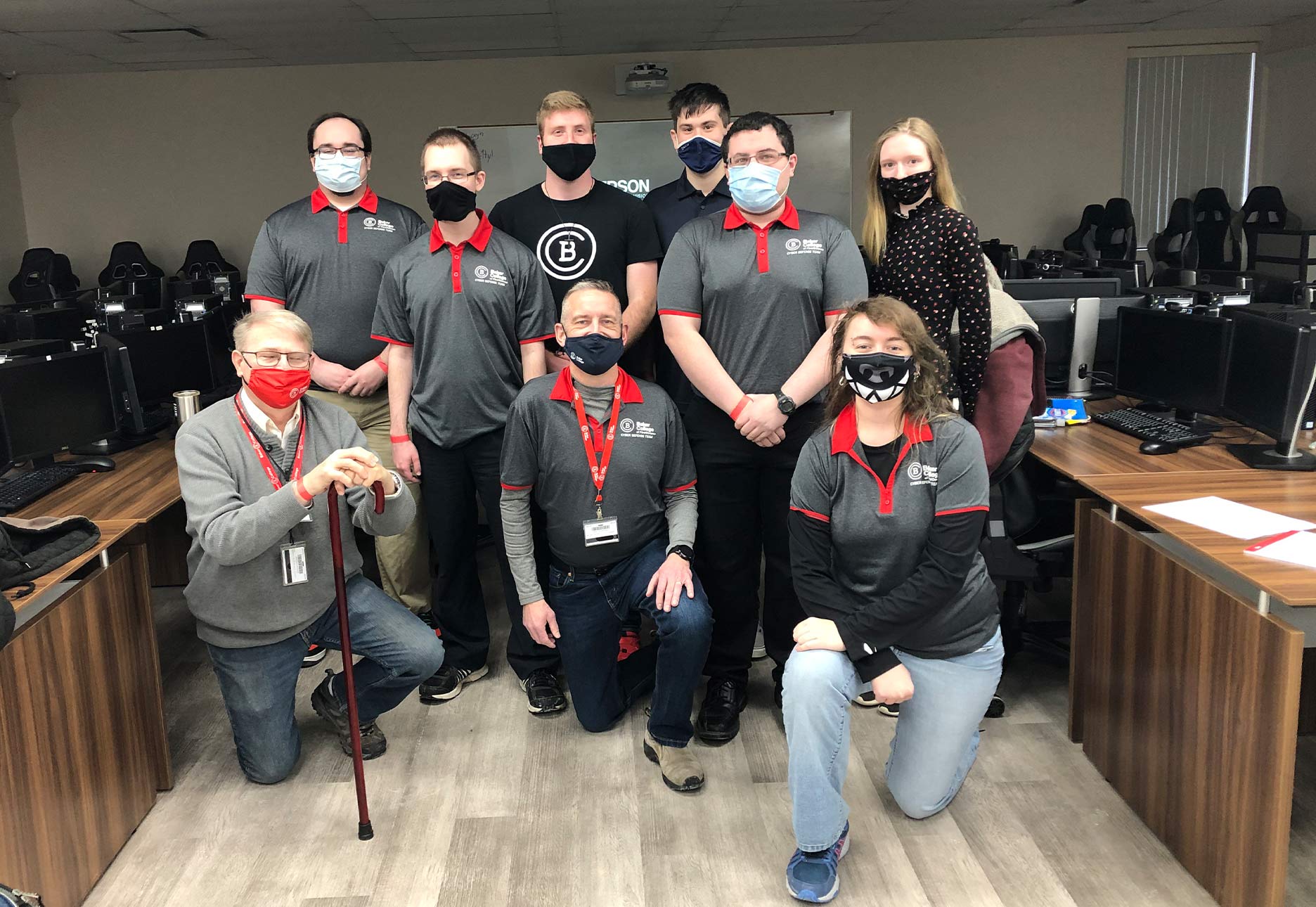 Kneeling Left to Right: Steven Vincent, Matthew Hansel, Samantha Canode. Standing Left to Right: Dylan Johnston, Brandon Webster, Nathan Hall, Tallon Komar, Dillon Viar, Anna Engel. Not pictured: Shaylynne Simons