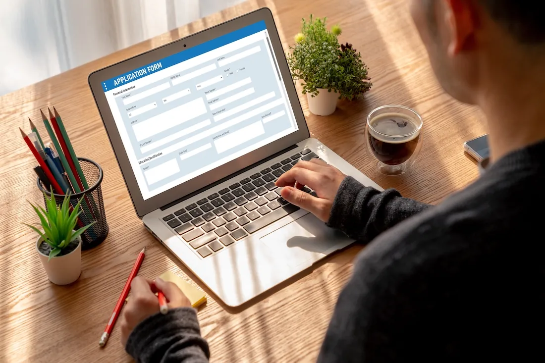 Online application form on college website.