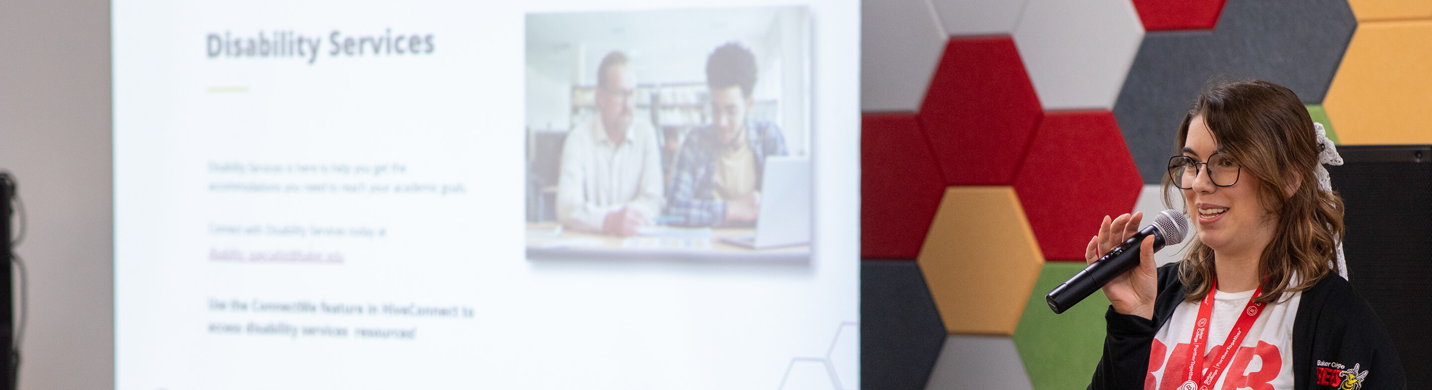 Disability Services Coordinator Kristin Cundiff speaks to students.