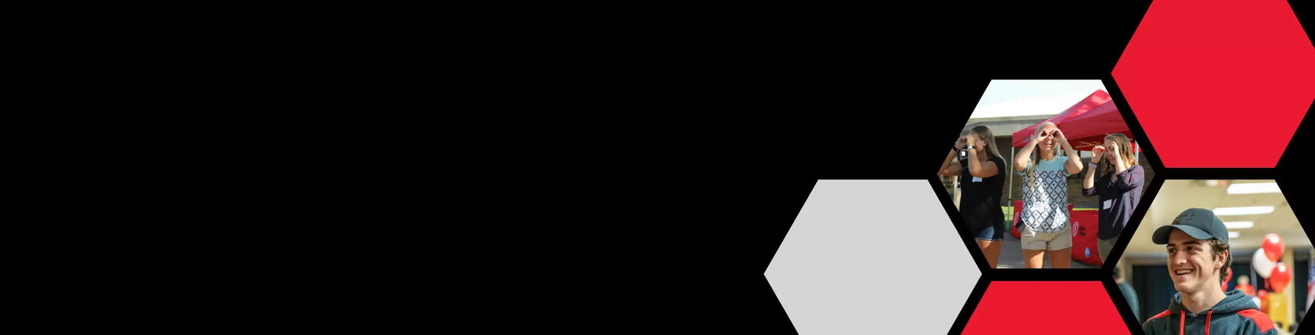 Images of students smiling cropped into hexagonal shapes 