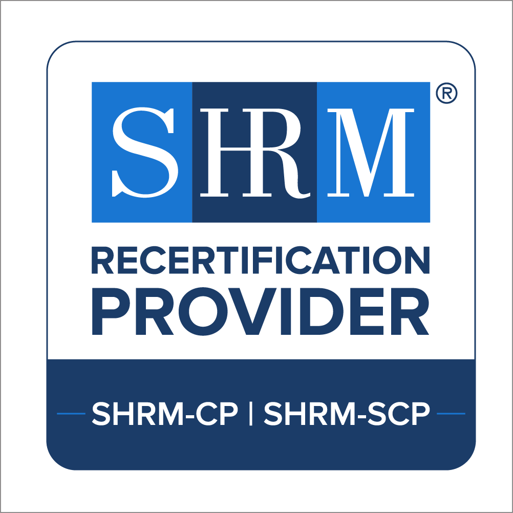 The SHRM logo is on the top line, followed by the words Recertification Provider on the second line, and SHRM-CP | SHRM-SCP on the last line.